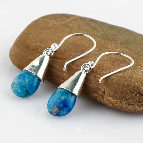 Vista 75 de Aretes de aro de cristal afganita natural Piedras afganas de alto grado Aretes chapados en plata Gota lisa Joyas de piedras preciosas hechas