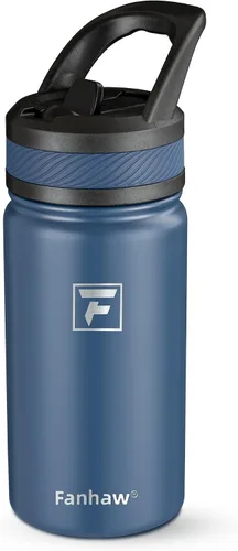 Vista 19 de Fanhaw Botella de agua aislada para niños de 14 onzas con tapa de pajita – Acero inoxidable de doble pared al vacío, a prueba de fugas, botellas