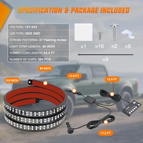 Vista 48 de Nilight - Tira de luz LED para plataforma trasera de 30 pulgadas de UTV, 204 LED, luces de freno ámbar, luces intermitentes rojas, compatible