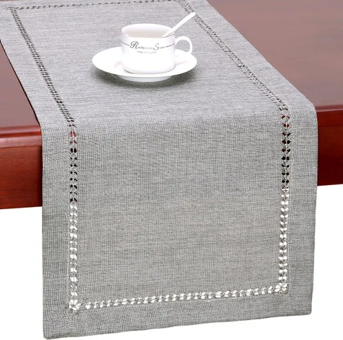 Vista 5 de Grelucgo Juego de 4 manteles individuales decorativos hechos a mano con punto vainica, color gris, rectangular, 12 x 18 pulgadas