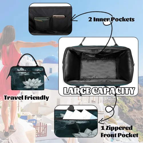 Vista 6 de Travel Duffel Bag Ink Lotus Gym Bags for Women Men, Lightweight Waterproof Weekender Overnight Bags Carry On Travel Tote Bag