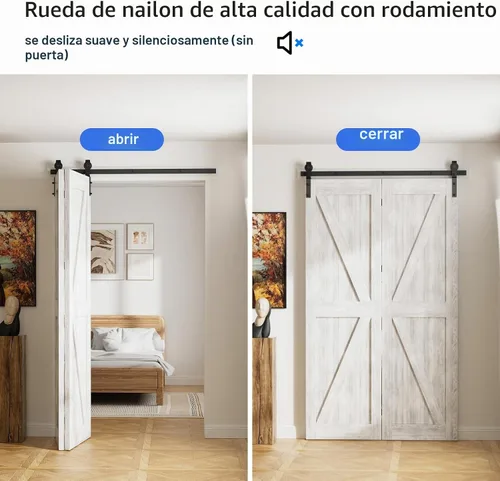 Vista 3 de CCJH - Kit de herrajes para puerta corredera plegable de granero de 30", para 2 puertas, se desliza suave y silenciosamente, riel negro