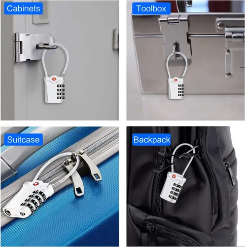 Vista 7 de Diyife - Paquete de 2 cerraduras de equipaje TSA con cable flexible de 5.5 in, candado de seguridad con combinación de 4 dígitos para maleta