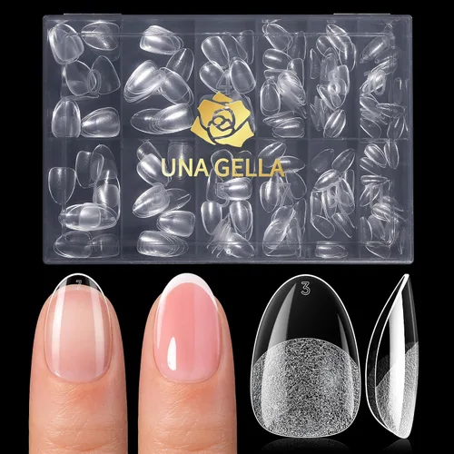 Vista 11 de UNA GELLA Puntas de uñas de almendra, puntas de uñas de gel de almendra cortas preformadas, 240 unidades, uñas postizas de gel suave de cobertura
