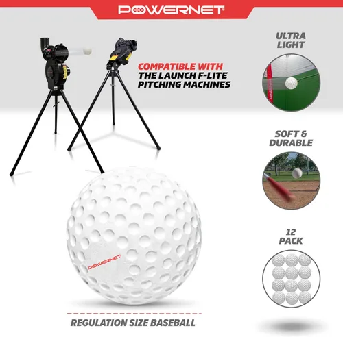 Vista 3 de PowerNet Launch F-lite Softball & Baseball Pitching Machine, Dimpled Practice Balls, Bucket of Baseballs, Coaching Bucket Bundle for Pitching
