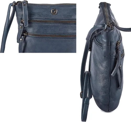 Vista 5 de COCHOA Bolso cruzado pequeño de cuero real con triple cremallera para mujer, bolso cruzado vintage de primera calidad