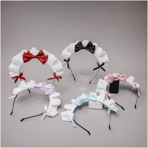 Vista 7 de C-ZOFEK Diadema de criada francesa para mujer, cinta de encaje, kawaii, diadema para disfraz de cosplay