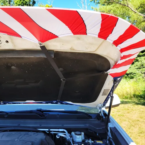 Vista 7 de [Banderas de capucha] Juego de 2 cierres elásticos triangulares resistentes para capó – Clips de metal con cuerda elástica para capó de coche