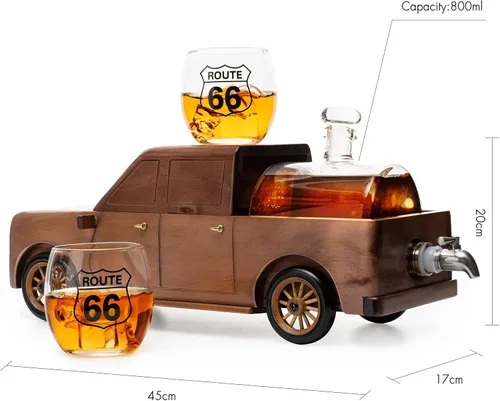 Vista 4 de Set de decantador de vino y whisky en forma de camioneta de recogida con dos vasos Route 66 de 12 Oz y 350 ml - Regalos para él, papá, conductor