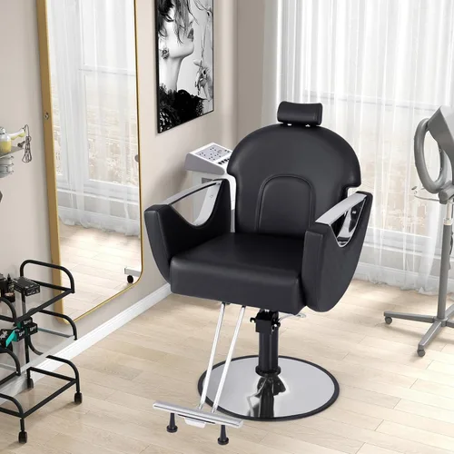 Vista 2 de Giantex Silla de peluquería reclinable, silla de salón para estilista, giratoria de 360 grados, altura ajustable y reposacabezas, bomba hidráulica