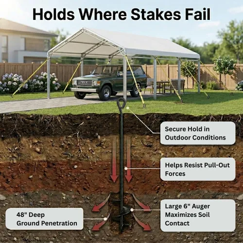 Vista 6 de Anclaje de tierra estilo barrena 5/8" x 48" x 6" High-Tensile Steel Construction, Superior Hold, Secure Screw-In Ground Installation, Canopies &