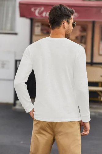 Vista 5 de COOFANDY Camisas Henley de manga larga para hombre con bolsillo