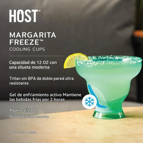 Vista 2 de HOST FREEZE - Vasos de Margarita sin tallo, vasos de cóctel de plástico aislados para bebidas congeladas, vasos enfriadores de doble pared para Azul