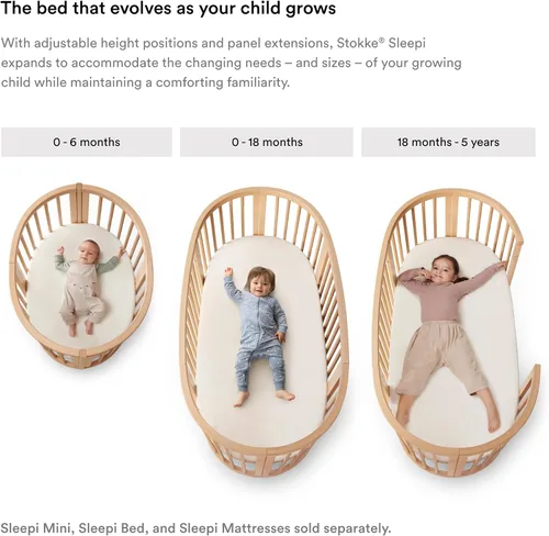 Vista 4 de Stokke Sleepi - Sábana bajera ajustable pequeña de Pehr V3, Celestial, compatible con Sleepi Mini Mattress V3, 100% algodón