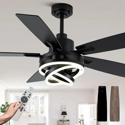 Vista 11 de Modernos ventiladores de techo de 52 pulgadas con luces, color plateado Remote/APP, 3 Adjustable Rings, 2550ML, 3000-6000K, Reversible DC Motor