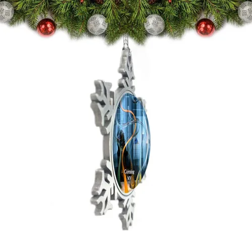 Vista 2 de Corning Glass Museum NY USA Adorno de Navidad Decoración de árbol de cristal Metal Souvenir Regalo