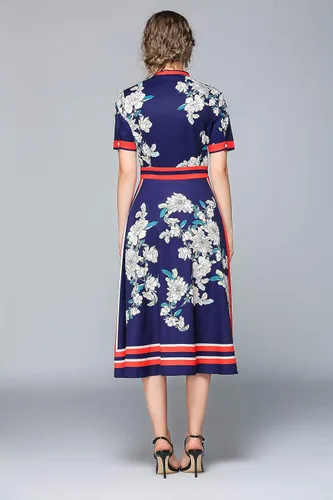 Vista 6 de LAI MENG FIVE CATS Vestido midi casual acampanado con botones y estampado floral para mujer