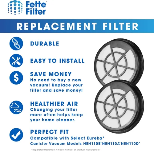 Vista 5 de Fette Filter - Paquete de 4 filtros compatibles con aspiradora sin bolsa Eureka WhirlWind NEN110B NEN110A NEN110D - Parte # NEN0101