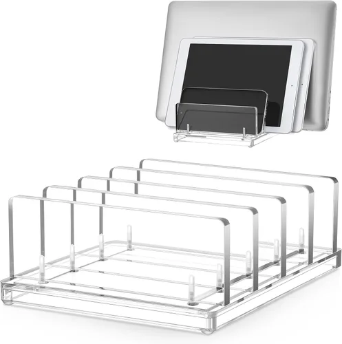 Vista 8 de Soporte vertical ajustable para computadora portátil, soporte acrílico de 3 ranuras para laptop, base invisible para computadora portátil, todos