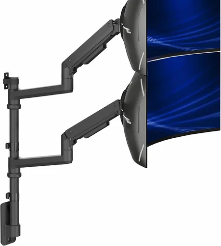 Vista 10 de VIVO Soporte de escritorio extra alto para monitor ultraancho doble con brazo neumático para pantallas de hasta 49 pulgadas, abrazadera resistente
