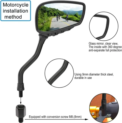 Vista 4 de TOPCABIN 1 Par de Espejo de Bicicleta, Espejo Retrovisor de Bicicleta de Gran Vista Blindsight Multiángulo Ajustable, Espejo de Bicicleta Billet