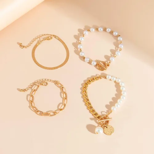 Vista 2 de Caiyao Juego de pulseras de clip de cadena de oro de 14 quilates chapadas en oro de 14 quilates con cierre de circonita cúbica para mujer