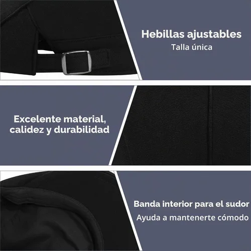 Vista 4 de Gorra de algodón ajustable de Newsboy Gorras planas Ivy Irish Gatsby Gorra Cabbie Golf Sombreros de caza para hombres Negro
