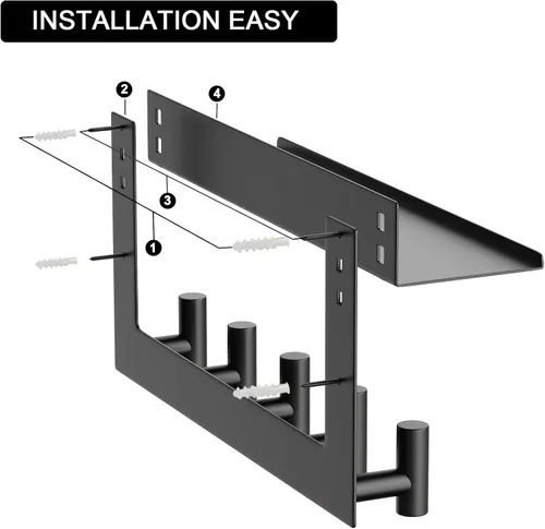 Vista 7 de VAEHOLD Perchero de pared con ganchos de pared con ganchos de pared superior e inferior doble estante de entrada con 5 ganchos de acero inoxidable