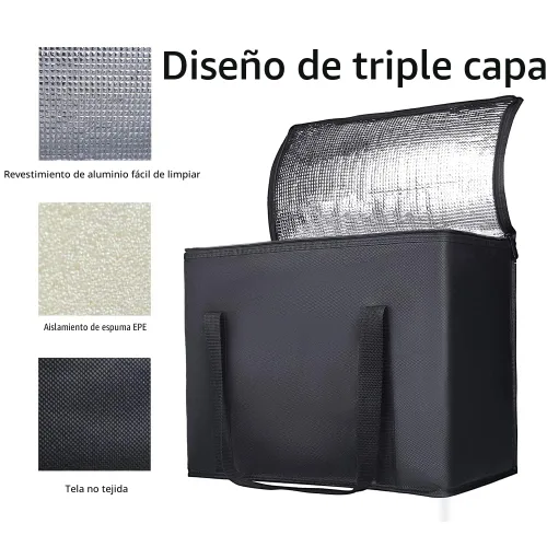 Vista 5 de Bolsa térmica, suave y aislada, bolsa de alimentos plegable para entrega de alimentos, portátil, color negro, paquete de 4, tamaño L Soft Cooler