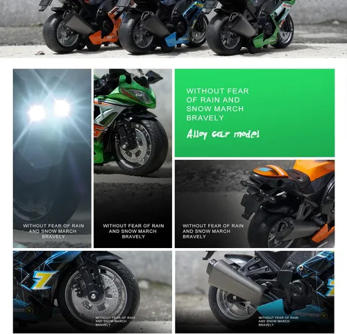 Vista 4 de Motocicleta de juguete - Vehículo de juguete tirador con sonido y luz, motocicletas de juguete para niños, juguetes para niños de 3 a 9 años (Azul)