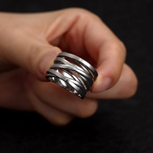 Vista 3 de Jinbaoying Anillo de compromiso de moda con nudo cruzado para mujer, anillo de compromiso de acero inoxidable chapado en oro rosa y plata, Metal,