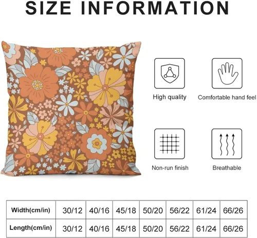 Vista 2 de Juego de 2 fundas de almohada florales retro de los años 70, Groovy Funky Hippie Flor Naranja Estética Boho Fundas de Almohada de 16 x 16 pulgadas