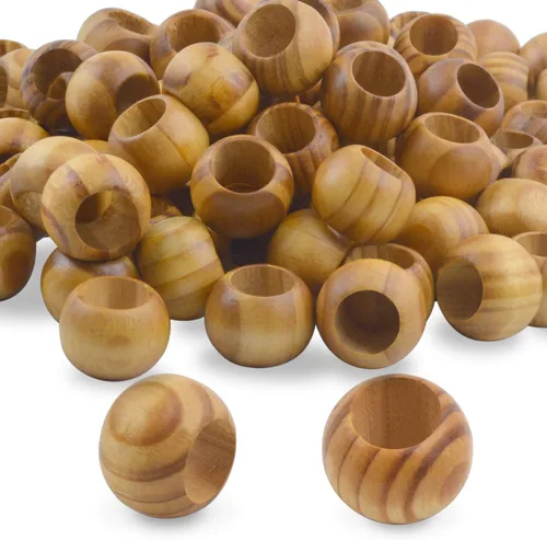 Vista 10 de Cuentas de madera natural, 200 piezas de 0.472 in redondas, agujero grande (0.177 in) para decoraciones de bricolaje
