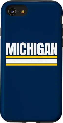 Vista 18 de Michigan - Carcasa para iPhone 17, diseño tradicional de líneas de rayas amarillas/blancas
