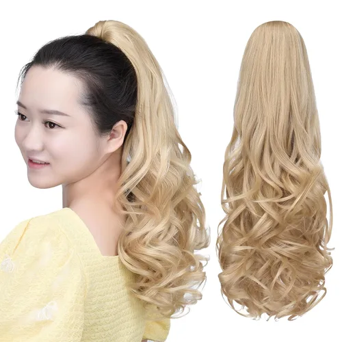Vista 47 de Cola de caballo con clip, color castaño rojizo, ondulado de 10 pulgadas, extensión de cola de caballo de 3.3 onzas, extensiones de cabello sintético