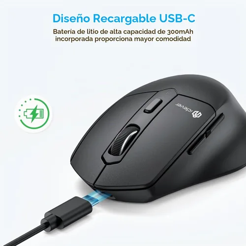 Vista 3 de iClever MD360 Ratón Ergonómico Bluetooth con Jiggle de Ratón, Ratón Inalámbrico Recargable para 3 Dispositivos (BT/2.4G), 4 Configuraciones de DPI