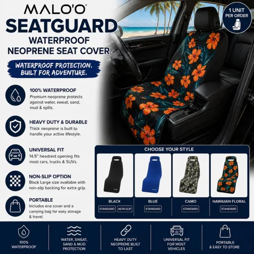 Vista 2 de Malo'o Funda impermeable para asiento de automóvil, protector universal de asiento de neopreno para automóviles, camiones y SUV, protege contra