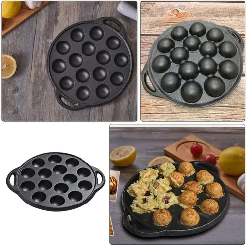 Vista 2 de Cabilock Mini moldes para tartas de hierro fundido Caracol Escargot Plate 15 agujeros de compartimiento molde negro para panqueques