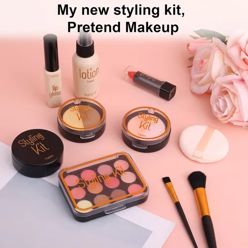 Vista 2 de Juego de 10 piezas de maquillaje para niños, juego de maquillaje falso realista para niñas de 3 a 5 años, juguete cosmético, regalo perfecto