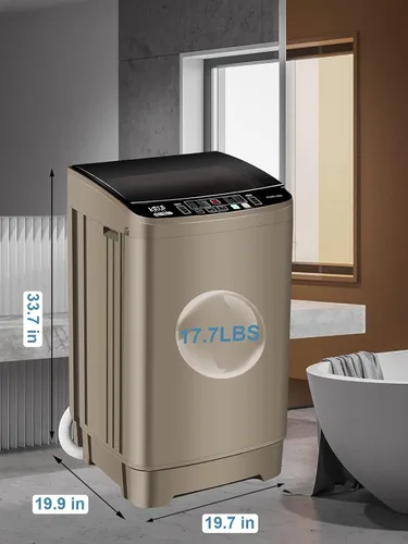 Vista 6 de Lavadora automática completa de 17.7 libras con pantalla LED, lavadora compacta con vertedero de drenaje, 10 programas de lavado y 8 niveles