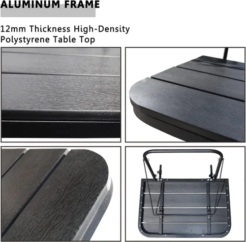 Vista 5 de Mesa de balcón colgante para barandilla de balcón al aire libre, mesas de bar para barandillas de aluminio plegable ajustable para patio, terraza
