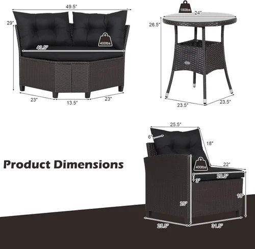 Vista 4 de Tangkula Juego de sofá modular de 4 piezas, media luna para todo tipo de clima, juego de muebles de patio esquineros resistentes con mesa auxiliar