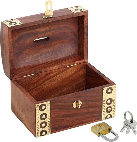 Vista 3 de Caja de ahorro de dinero con banco de monedas, bancos para adultos, alcancía de madera para vacaciones (Design_3)