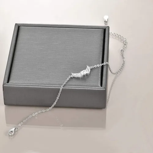 Vista 3 de YFN - Pulsera de alas de ángel de la guarda de plata de ley con forma de corazón para mujeres y niñas