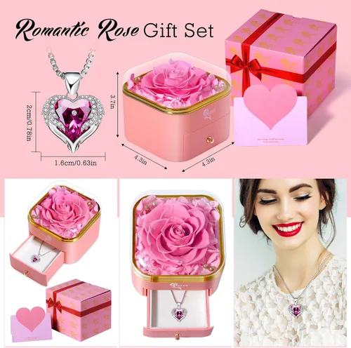 Vista 7 de Regalos para el día de la madre, rosa eterna con collar, regalos para mujeres, madre, abuela, esposa y novia, regalo de cumpleaños, boda, regalo