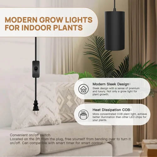 Vista 7 de STERREN Luz de Cultivo para Plantas, Lámpara Colgante LED para Plantas de Interior, Luces de Crecimiento de Espectro Completo con Cable