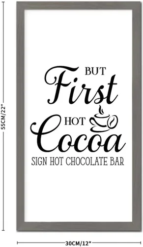 Vista 2 de Hanging Wall Framed Wood Sign Inspirational Quotes But First Hot Cocoa Bible Quotes Gray Frame Wooden Plaque for Living Room Farmhouse Porch Cottage