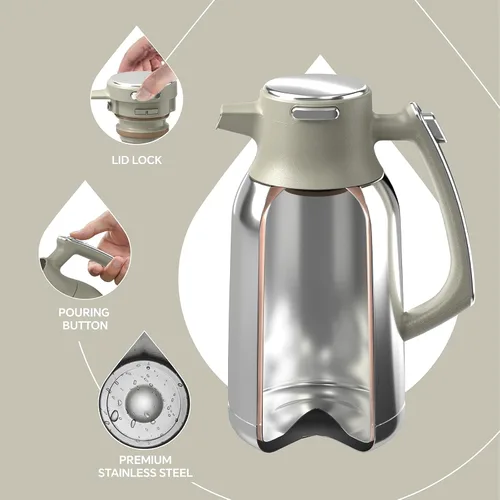 Vista 3 de IDEUS Jarra térmica de café de acero inoxidable de 68 onzas y dispensador de bebidas Airpot de 74 onzas