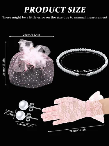 Vista 2 de Honoson Juego de 4 Sombreros Fascinadores para Mujer, Accesorio de Tocado para Fiesta de Té, Velo, Guante de Encaje, Juego de Perlas, Boda