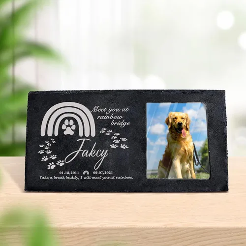 Vista 7 de Farfume Piedras conmemorativas personalizadas para mascotas con foto y texto Marcadores personalizados para tumbas para mascotas Lápidas